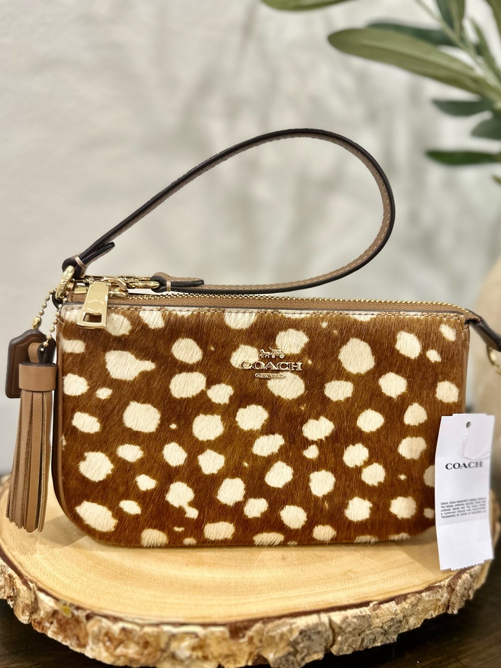 Coach Nolita 19 Deer Print Brown Cream Spotted Haircalf Shoulder Bag - Picture 2 of 5